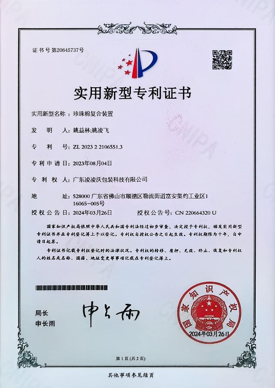 凌凌沃专利证书